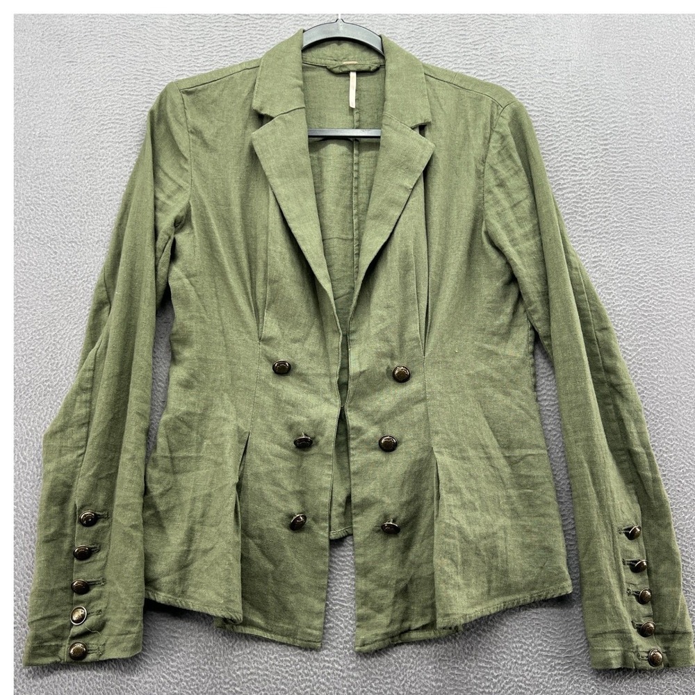 Free People Linen Blazer Womens XS Blend Military Peplum Olive Green Jacket